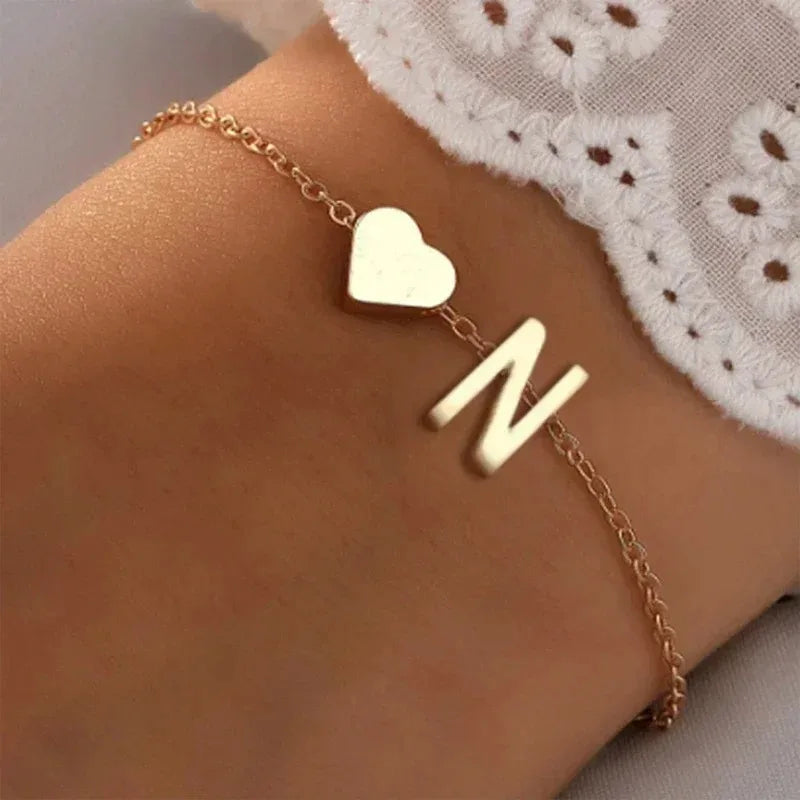 26 English Initial Letter Bracelets for Lovers Men Women 2025 New Simple DIY Personalized Name Alloy Bracelets Jewelry