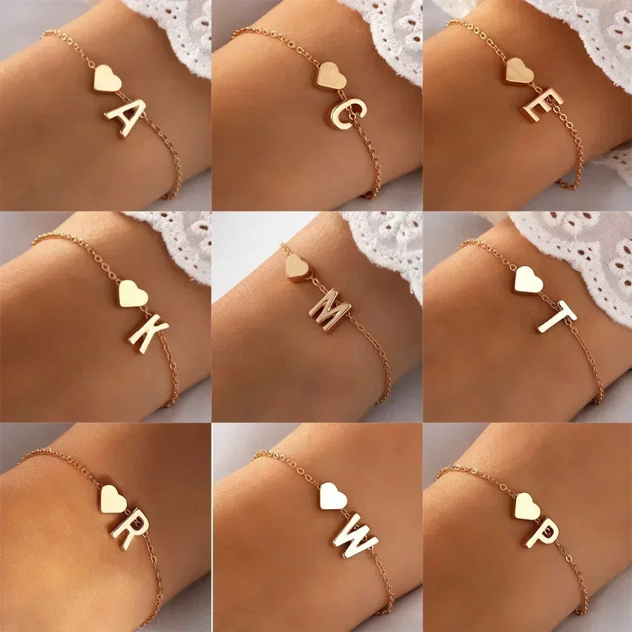 26 English Initial Letter Bracelets for Lovers Men Women 2025 New Simple DIY Personalized Name Alloy Bracelets Jewelry