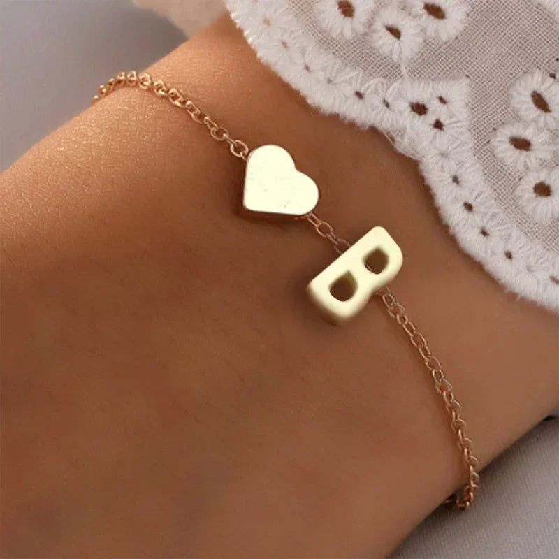 26 English Initial Letter Bracelets for Lovers Men Women 2025 New Simple DIY Personalized Name Alloy Bracelets Jewelry