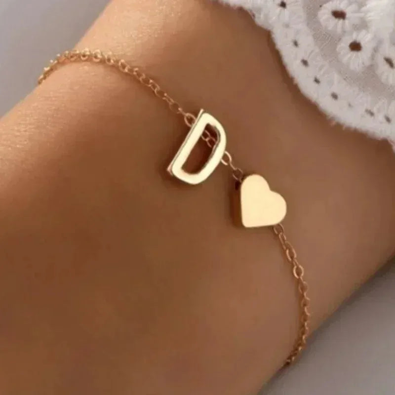 26 English Initial Letter Bracelets for Lovers Men Women 2025 New Simple DIY Personalized Name Alloy Bracelets Jewelry