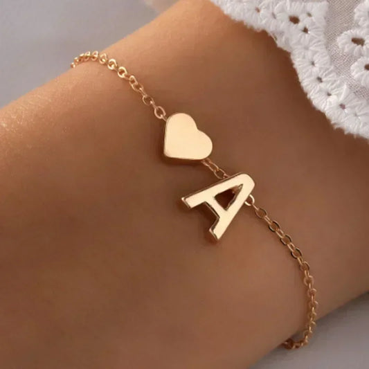 26 English Initial Letter Bracelets for Lovers Men Women 2025 New Simple DIY Personalized Name Alloy Bracelets Jewelry