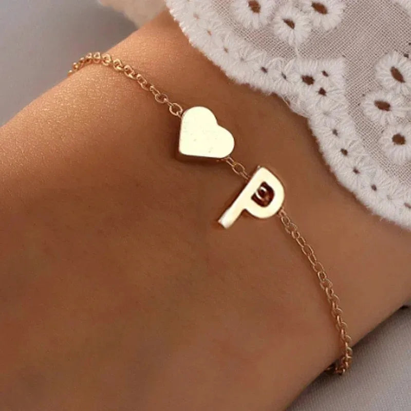26 English Initial Letter Bracelets for Lovers Men Women 2025 New Simple DIY Personalized Name Alloy Bracelets Jewelry
