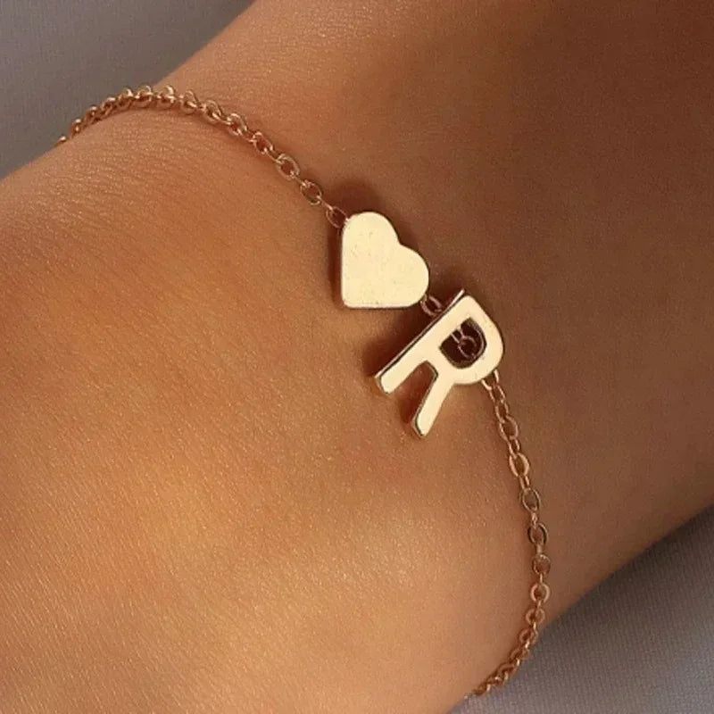 26 English Initial Letter Bracelets for Lovers Men Women 2025 New Simple DIY Personalized Name Alloy Bracelets Jewelry