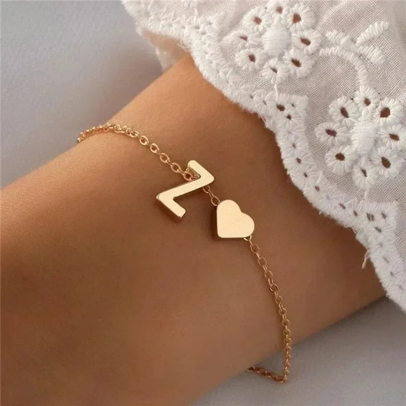 26 English Initial Letter Bracelets for Lovers Men Women 2025 New Simple DIY Personalized Name Alloy Bracelets Jewelry