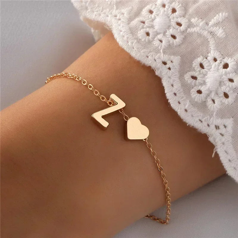 26 English Initial Letter Bracelets for Lovers Men Women 2025 New Simple DIY Personalized Name Alloy Bracelets Jewelry