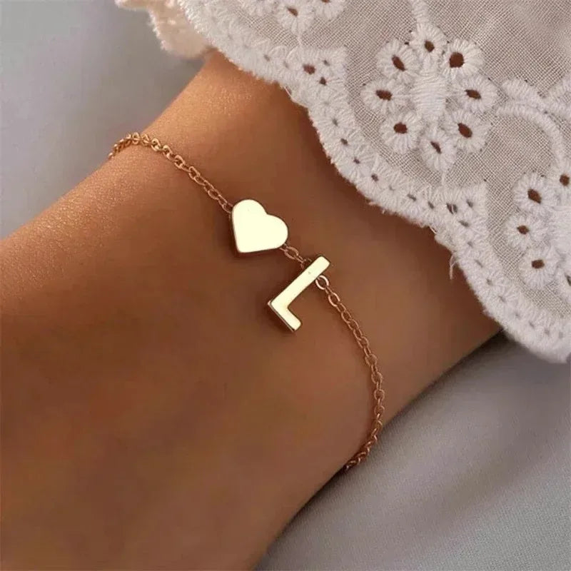 26 English Initial Letter Bracelets for Lovers Men Women 2025 New Simple DIY Personalized Name Alloy Bracelets Jewelry