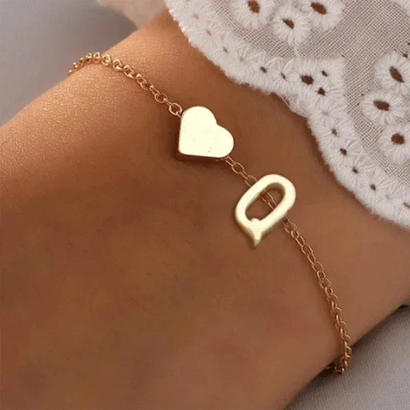 26 English Initial Letter Bracelets for Lovers Men Women 2025 New Simple DIY Personalized Name Alloy Bracelets Jewelry