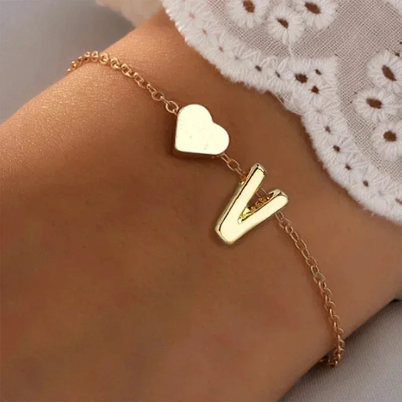 26 English Initial Letter Bracelets for Lovers Men Women 2025 New Simple DIY Personalized Name Alloy Bracelets Jewelry