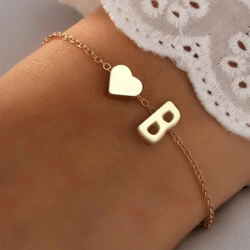 26 English Initial Letter Bracelets for Lovers Men Women 2025 New Simple DIY Personalized Name Alloy Bracelets Jewelry
