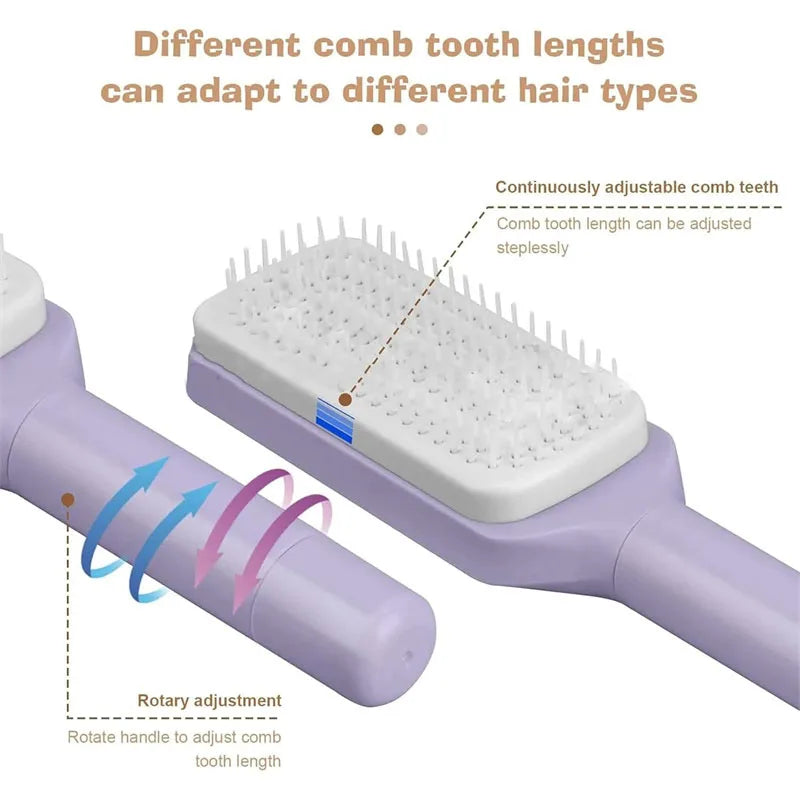 Self-Cleaning Hairbrush Retractable Bristle Hair Brush Anti-Static Sclap Massage Comb One-key Hair Loss Airbag Hair Removal Comb