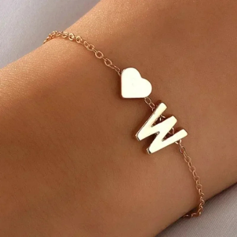 26 English Initial Letter Bracelets for Lovers Men Women 2025 New Simple DIY Personalized Name Alloy Bracelets Jewelry