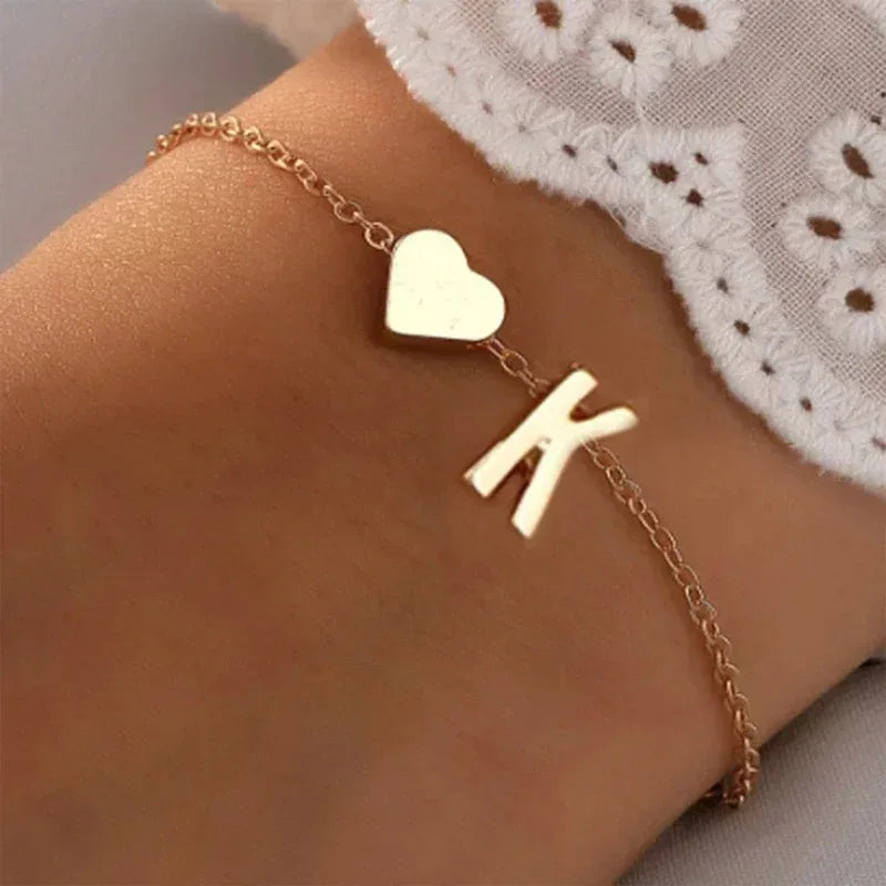 26 English Initial Letter Bracelets for Lovers Men Women 2025 New Simple DIY Personalized Name Alloy Bracelets Jewelry