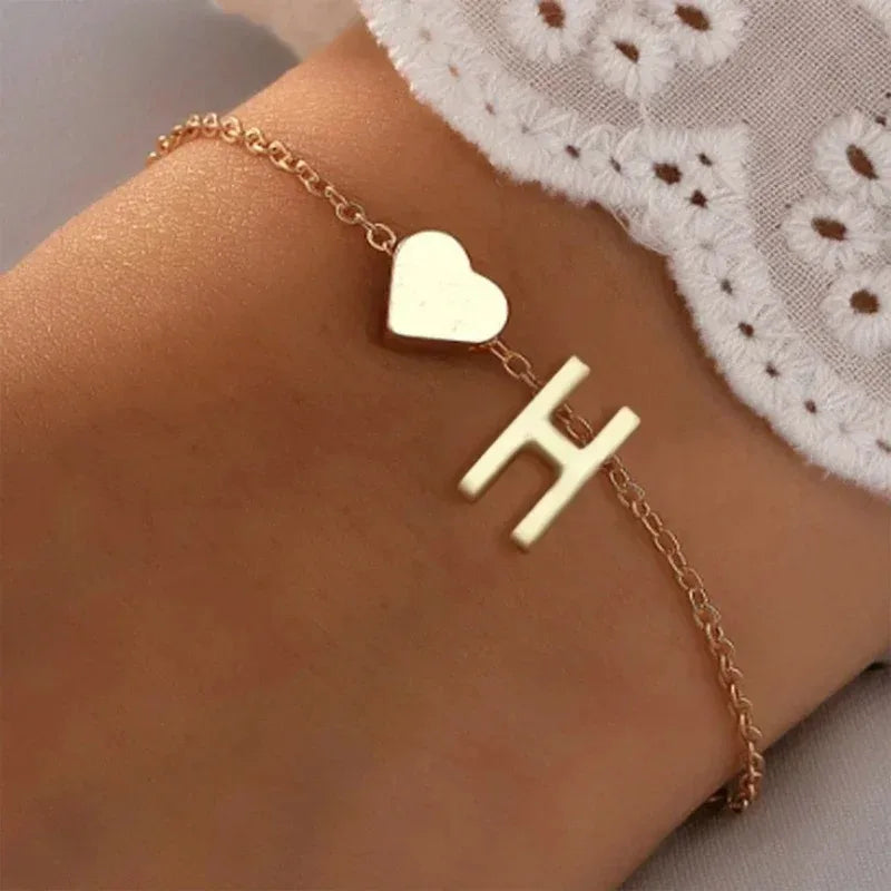 26 English Initial Letter Bracelets for Lovers Men Women 2025 New Simple DIY Personalized Name Alloy Bracelets Jewelry