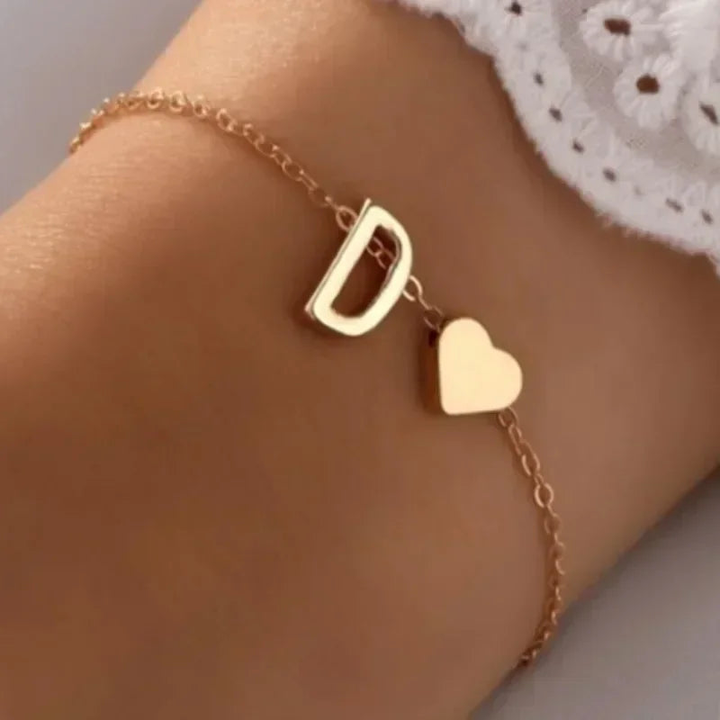26 English Initial Letter Bracelets for Lovers Men Women 2025 New Simple DIY Personalized Name Alloy Bracelets Jewelry
