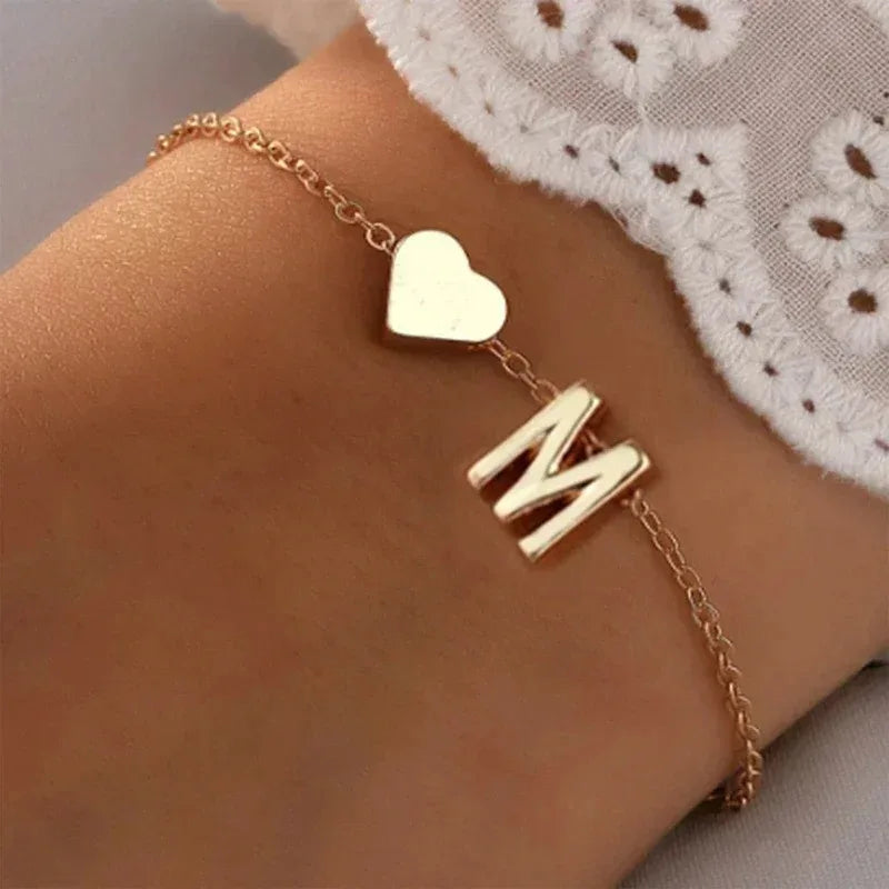 26 English Initial Letter Bracelets for Lovers Men Women 2025 New Simple DIY Personalized Name Alloy Bracelets Jewelry