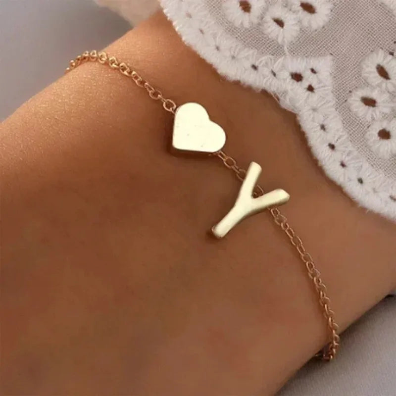 26 English Initial Letter Bracelets for Lovers Men Women 2025 New Simple DIY Personalized Name Alloy Bracelets Jewelry