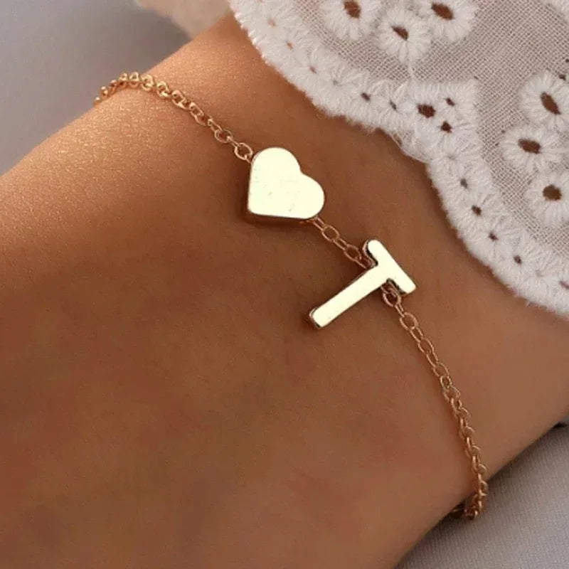 26 English Initial Letter Bracelets for Lovers Men Women 2025 New Simple DIY Personalized Name Alloy Bracelets Jewelry