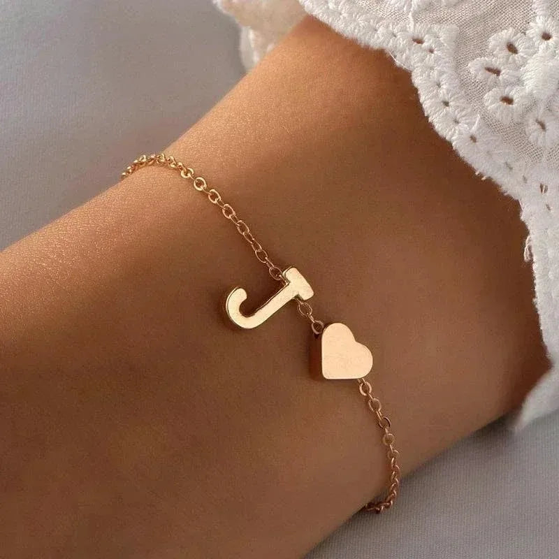 26 English Initial Letter Bracelets for Lovers Men Women 2025 New Simple DIY Personalized Name Alloy Bracelets Jewelry