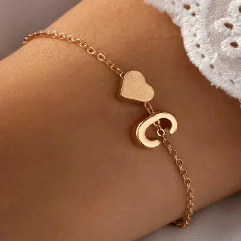 26 English Initial Letter Bracelets for Lovers Men Women 2025 New Simple DIY Personalized Name Alloy Bracelets Jewelry